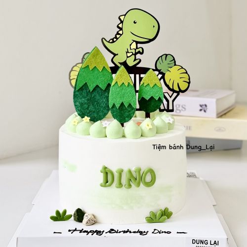 Bánh kem tươi khủng long cắm giấy sz 16
