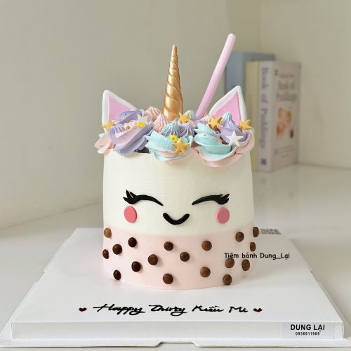 Bánh unicorn trân châu đen sz 16 dáng cao - Bánh tạo hình
