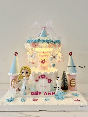 Bánh vòng quay lâu đài elsa tone xanh hồng pastel
