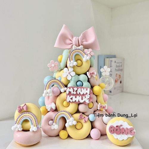 Tháp bánh donut bé gái cầu vồng 27b - Tháp Donut