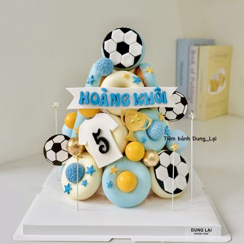 Tháp bánh donut bóng đá 17b tone xanh blue