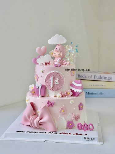 Bánh 2 tầng bé gái tone hồng sz 20-14
