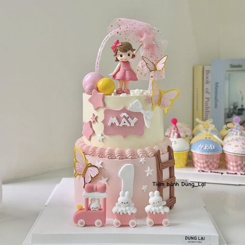 Bánh 2 tầng 18-14 bé gái tone hồng, Bánh Sinh Nhật 2 tầng, Bánh Sinh Nhật bánh tầng, Bánh Sinh Nhật bé gái, Bánh Sinh Nhật công chúa, Bánh Sinh Nhật màu hồng - Bánh Sinh Nhật Long Biên