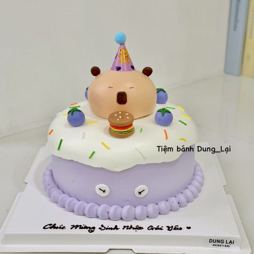 Bánh capybara sz 20, Bánh Sinh Nhật Sinh nhật, Bánh Sinh Nhật bé gái, Bánh Sinh Nhật capybara, Bánh Sinh Nhật tím, Bánh Sinh Nhật 1 tầng - Bánh Sinh Nhật Long Biên