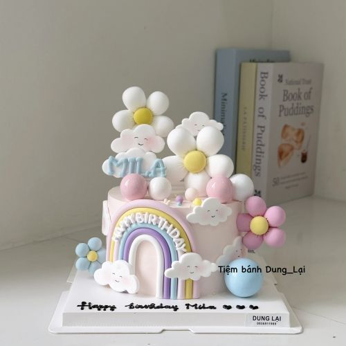 Bánh hoa cầu vồng sz 16, Bánh Sinh Nhật Hoa, Bánh Sinh Nhật cầu vồng, Bánh Sinh Nhật bé gái, Bánh Sinh Nhật sinh nhật - Bánh Sinh Nhật Long Biên