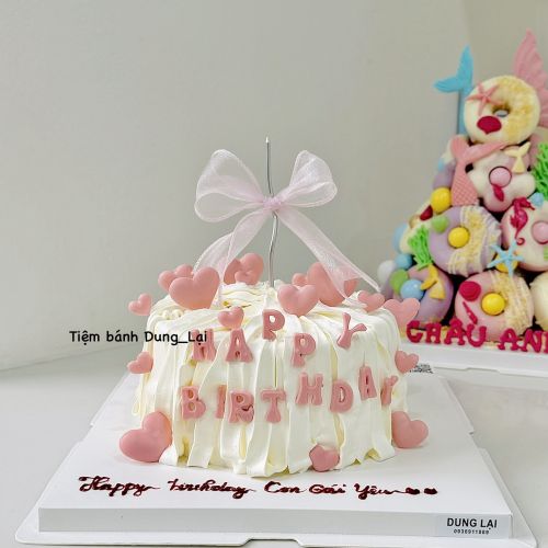 Bánh tone trắng hồng sz 18, Bánh Sinh Nhật bé gái, Bánh Sinh Nhật người lớn, Bánh Sinh Nhật bánh hồng, Bánh Sinh Nhật kem top - Bánh Sinh Nhật Long Biên