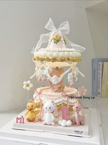 Bánh vòng quay ngựa tone hồng, Bánh Sinh Nhật bánh vòng quay, Bánh Sinh Nhật vòng quay, Bánh Sinh Nhật bé gái, Bánh Sinh Nhật sinh nhật - Bánh Sinh Nhật Long Biên