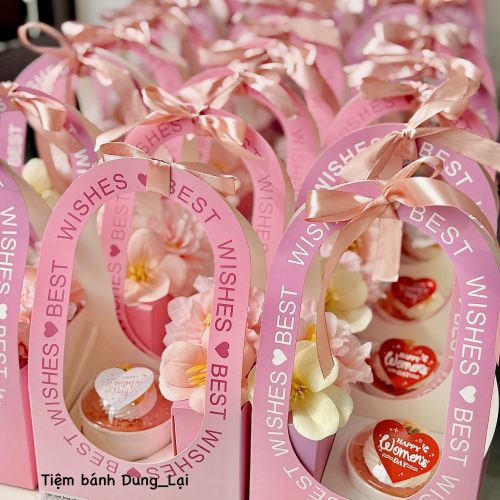 Set 1 bánh và hoa 8-3 hoa lụa, Bánh Sinh Nhật 8-3, Bánh Sinh Nhật set hoa bánh - Bánh Sinh Nhật Long Biên