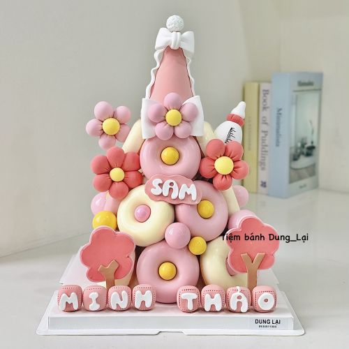 Tháp bánh donut bé gái, Bánh Sinh Nhật Tháp donut, Bánh Sinh Nhật tháp bánh, Bánh Sinh Nhật donut - Bánh Sinh Nhật Long Biên