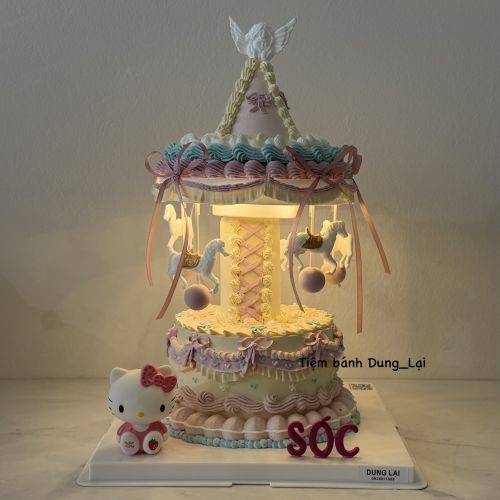 Vòng quay ngựa hello kitty, Bánh Sinh Nhật Vòng quay ngựa, Bánh Sinh Nhật hello kitty, Bánh Sinh Nhật bé gái - Bánh Sinh Nhật Long Biên