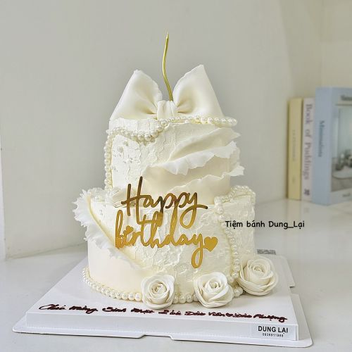 Bánh 2 tầng tone trắng sz 20-14