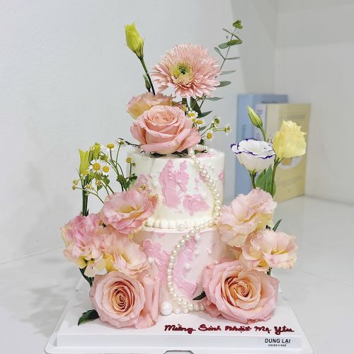 Bánh 2 tầng trang trí hoa tươi sz 18-14