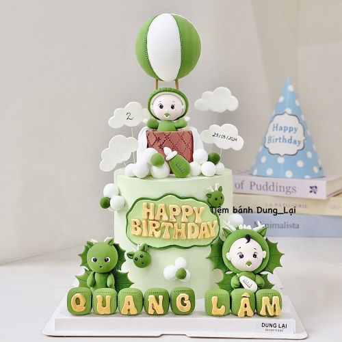 Bánh bé trai tuổi rồng tone xánh lá