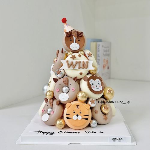 Tháp bánh donut tone nâu be 17b