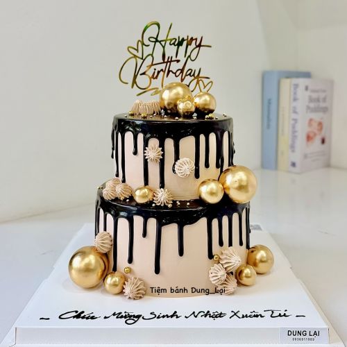 Bánh 2 tầng trang trí màu chocolate sz 18-14