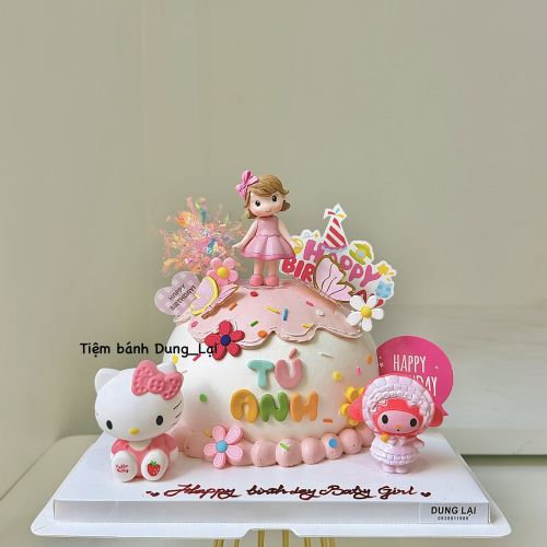 Bánh bé gái sz 18 1/2 tròn tone hồng - Bé gái