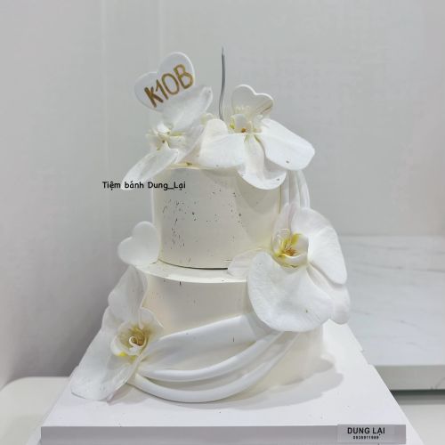 Bánh 2 tầng tone trắng hoa lan sz 20-14