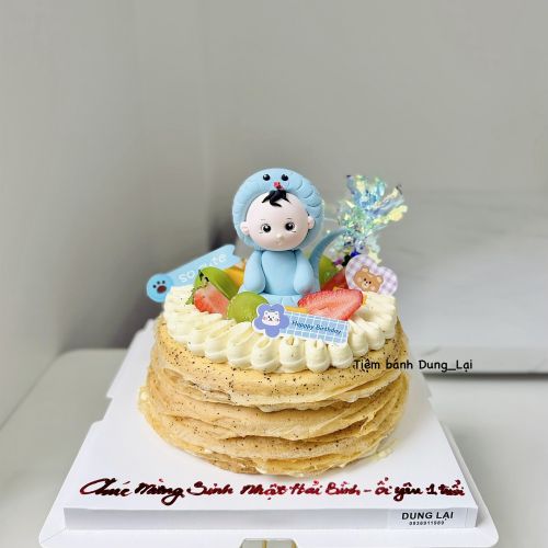 Bánh crepe ngàn lớp ô long xoài dừa bé rắn sz 16 - Bé trai
