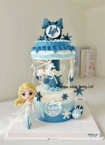 Bánh vòng quay elsa tone xanh trắng - Bé gái