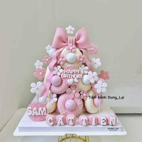 Tháp bánh donut tone hồng 16b - Bé gái