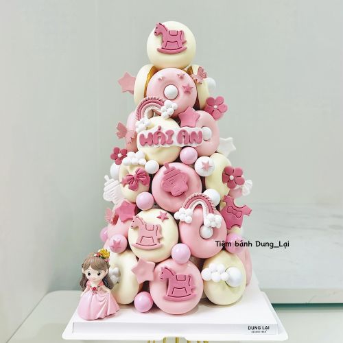 Tháp donut 30b tone hồng - Bé gái